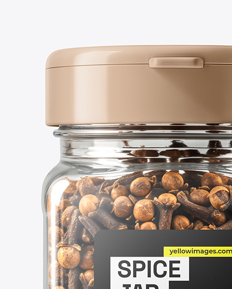 Square Plastic Jar with Whole Cloves Mockup