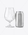 Empty Glass Goblet with Beer Can Mockup