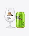 Empty Glass Goblet with Beer Can Mockup