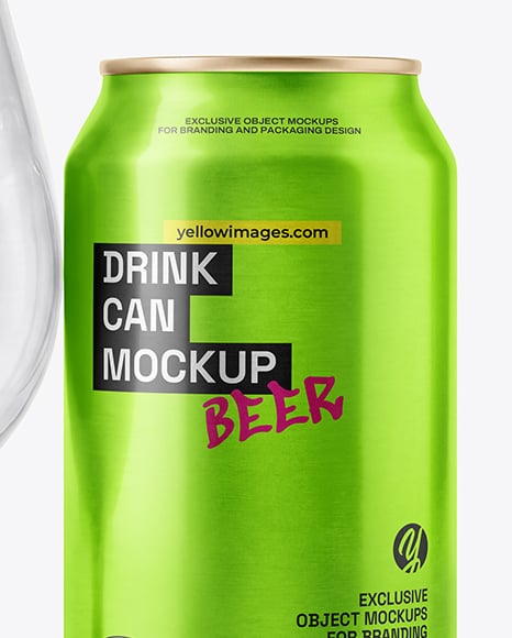 Empty Glass Goblet with Beer Can Mockup