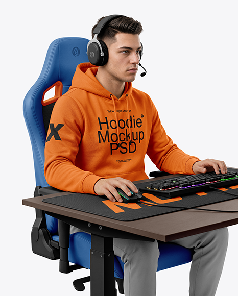 Esports Player Wearing Hoodie Mockup