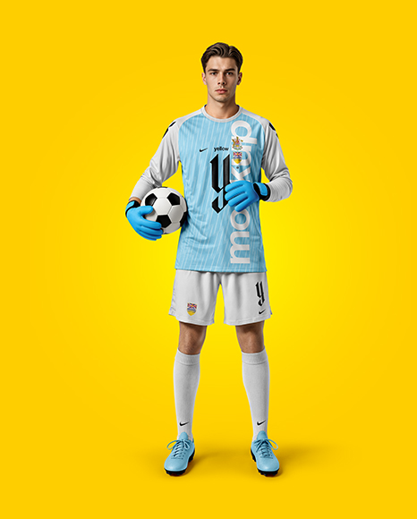 Soccer Goalkeeper Wearing Long Sleeve Jersey and Shorts Mockup