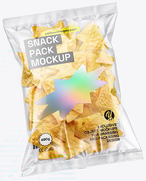 Clear Plastic Snack Bags with Corn Chips Mockup