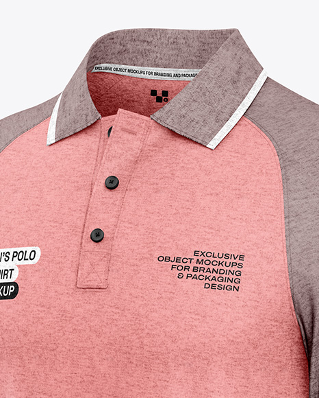 Men's Heather Raglan Long Sleeve Polo Shirt Mockup - Half Side View