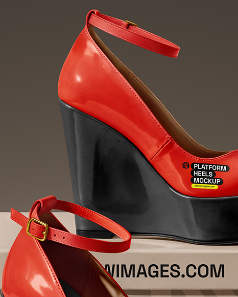 Pair of Wedge Heels With Shoe Box Mockup