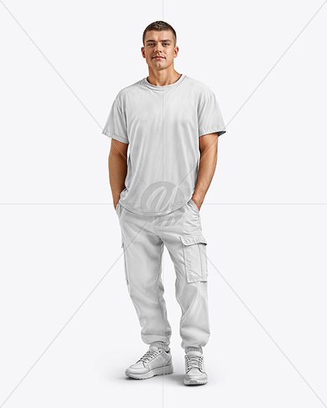 Man Wearing a T-shirt and Pants Mockup
