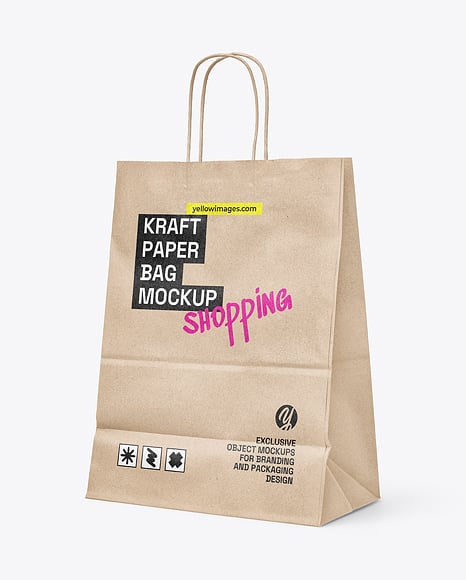 Kraft Paper Bag with Handles Mockup - Glossy+Kraft+Paper+Bag+Mockup+-+Halfside+View+in+Bag+