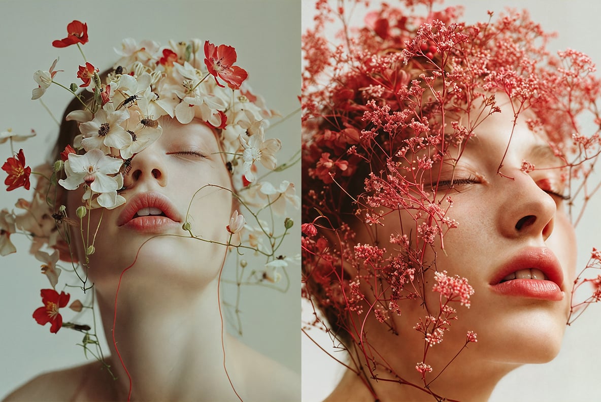 Fashion models in flowers