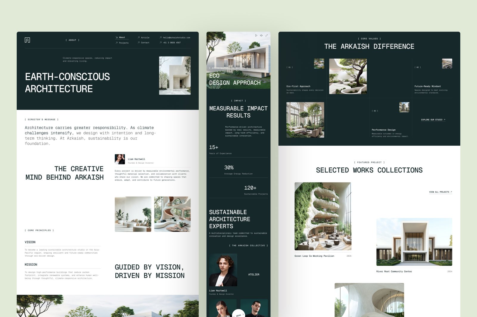 Arkaish – Sustainable Architecture Firm Website UI Figma Design