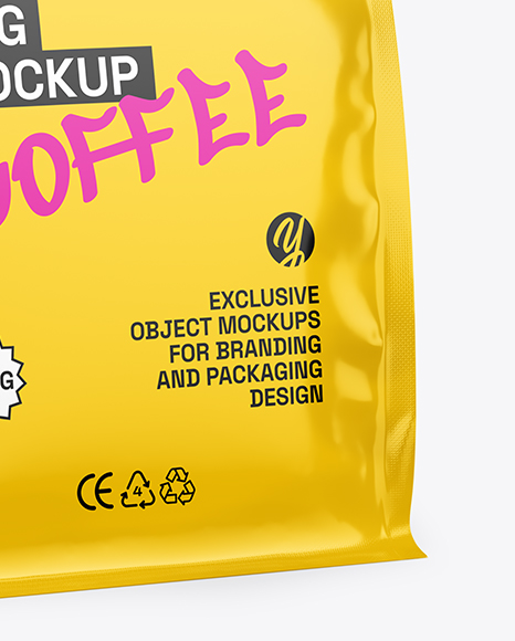 Glossy Coffee Bag Mockup - Half Side view