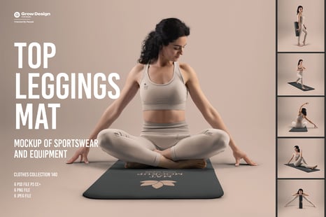 6 Mockups Leggings, Top and Mat for Yoga and Pilates. vol.01 - Apparel Mockups