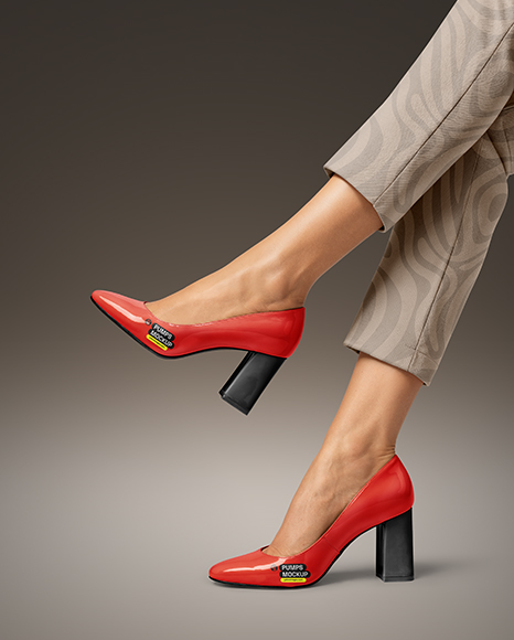 Block Heel Pumps on Woman's Legs Mockup