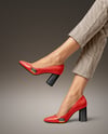 Block Heel Pumps on Woman's Legs Mockup
