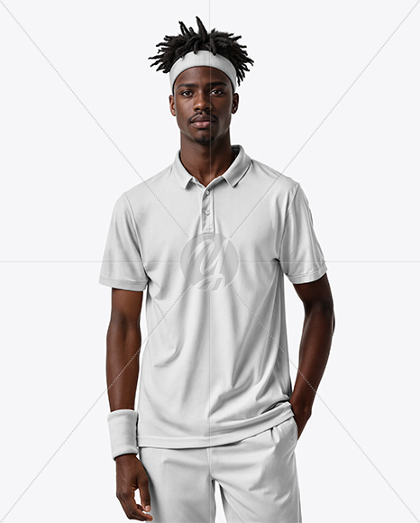 Black Man Wearing a Tennis Polo Shirt and Shorts Mockup