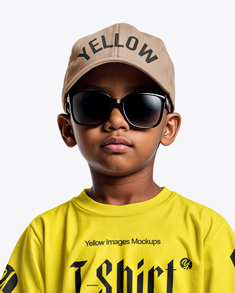 Black Boy Wearing Oversize T-Shirt and Baseball Cap Mockup