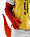 Sports Mascot Red Raptor Wearing a T-Shirt and Shorts Mockup