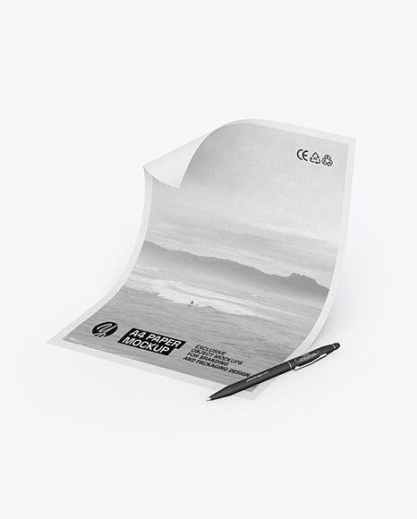 A4 Paper w/ Pen Mockup