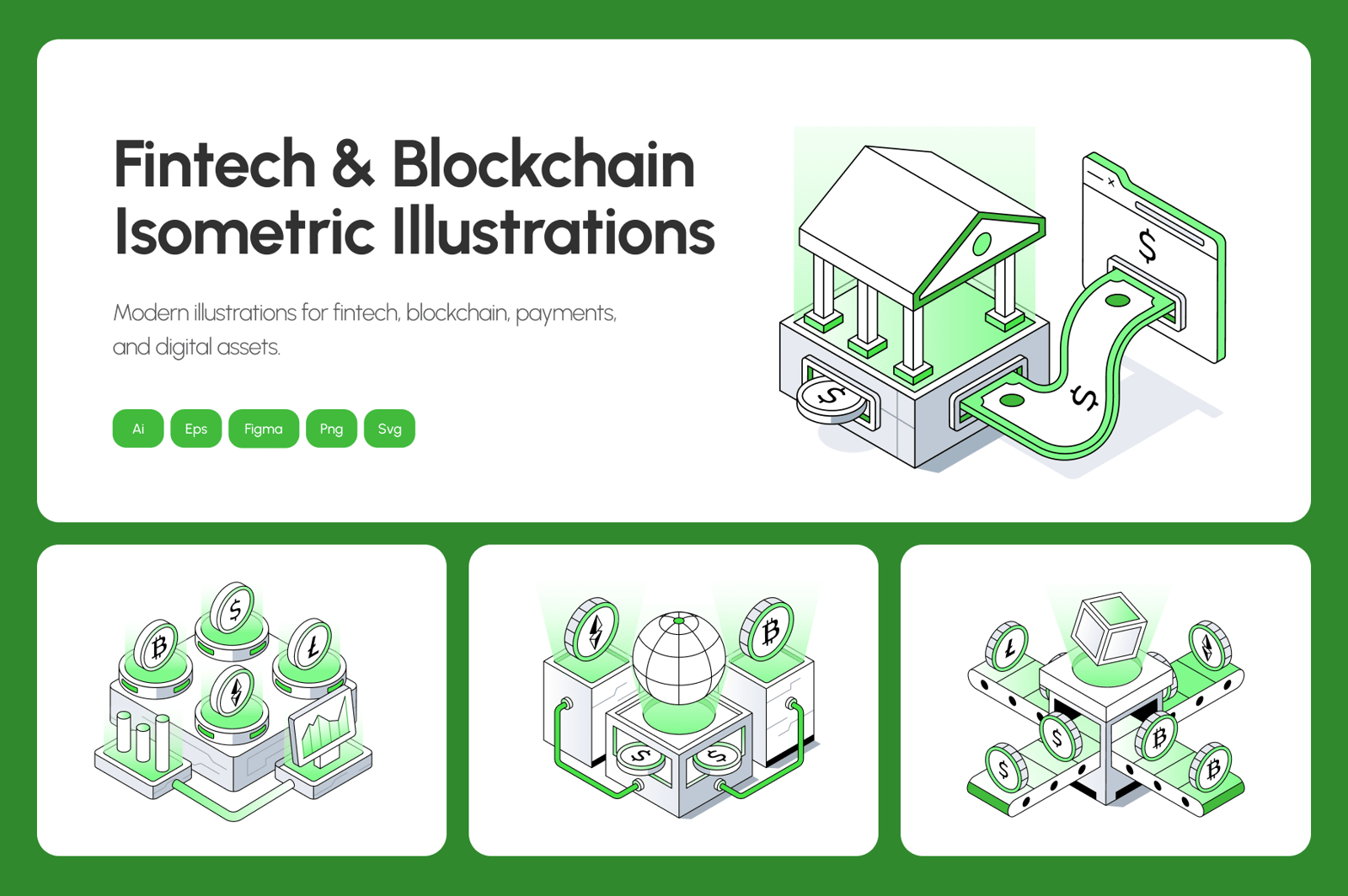 Fintech &amp; Blockchain Isometric Illustrations Bundle