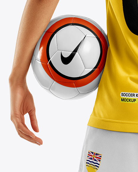 Female Soccer Player Wearing Jersey and Shorts Mockup
