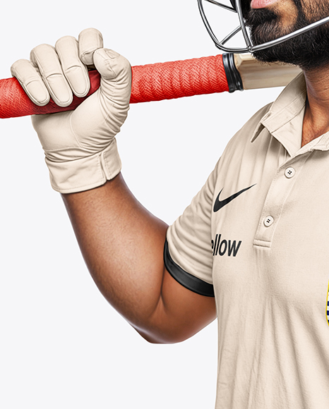 Indian Cricket Player Wearing a Polo Holding a Bat