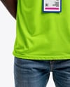 Smiling Black Man Wearing T-shirt with Badge Holder Mockup
