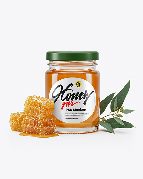 Glass Jar with Eucalyptus Honey Mockup - Realistic mockups