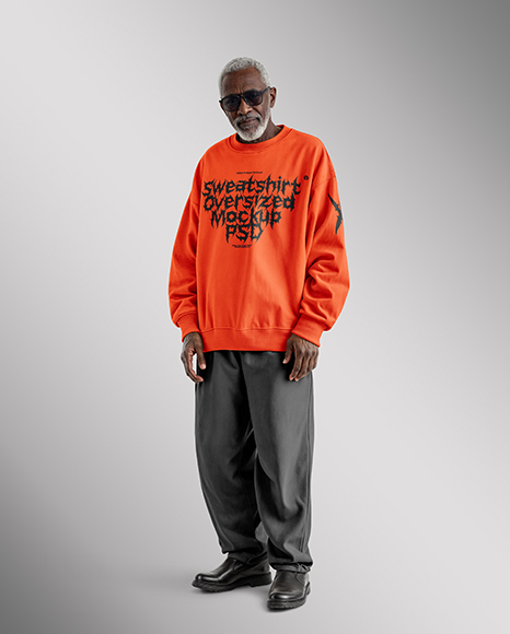 Elderly Black Man Wearing Sweatshirt and Pants Mockup