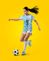 Female Soccer Player Wearing Jersey and Shorts Mockup