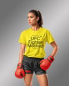 Female UFC Fighter Wearing T-Shirt & Shorts Mockup