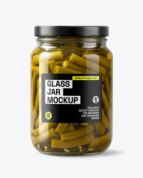 Glass Jar with Pickled Green Beans Mockup - Mockup shots