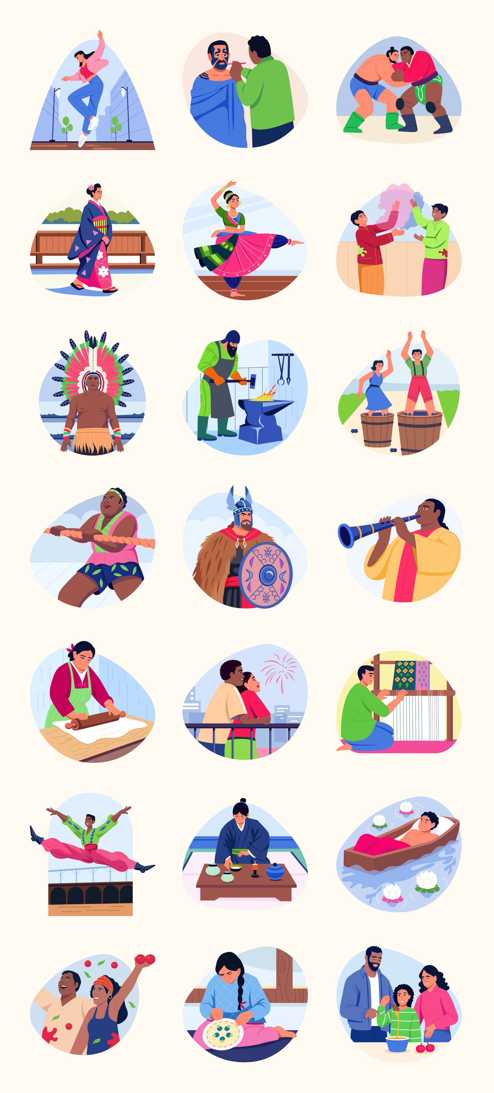 Culture and Festival Art Illustration Set