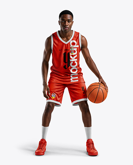 Black Man Wearing Full Basketball Kit Mockup - GFX+Baseball+Sleeveless+Shirt+Mockup+-+Front+View+26399+...