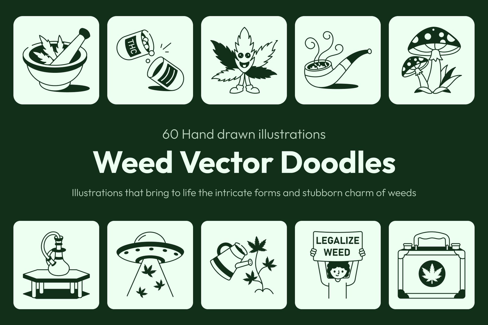 Weed Drawing Illustration Set