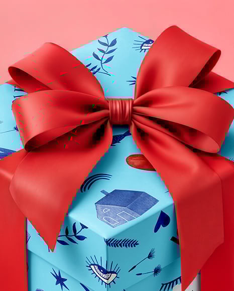 Gift Box with Red Bow on Pink Background Mockup