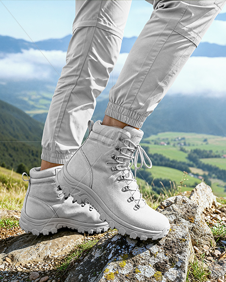 Pair of Hiking Boots on Woman's Legs Mockup