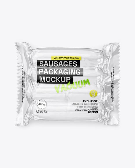 Clear Plastic Flow-Pack with Sausages in Kraft Paper Holder Mockup