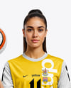 Woman Wearing Soccer Jersey and Shorts Mockup