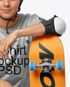 Skater in Protective Gear with Skateboard Mockup
