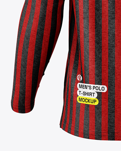 Men's Heather Long Sleeve Polo Shirt Mockup - Back View