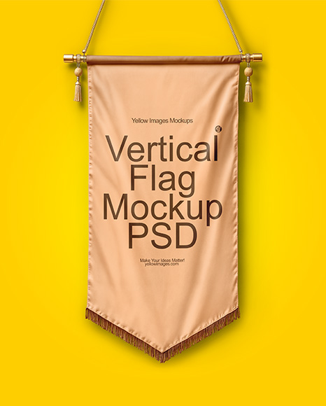 Vertical Flag With Metallic Pole Mockup