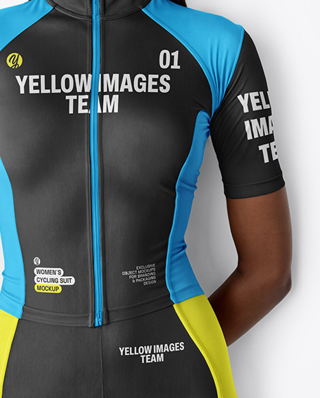 Black Woman Wearing Cycling Jersey and Bib Shorts Mockup