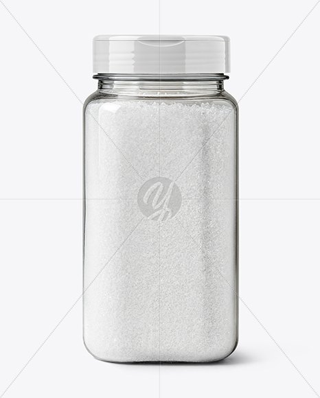 Square Plastic Jar with Fine Sea Salt Mockup