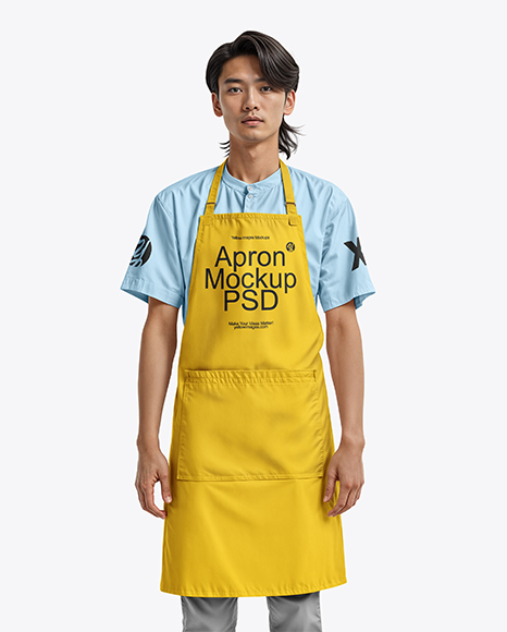 Asian Man Wearing Apron and Mandarin Neck Shirt Mockup - Crew neck sweater mockup