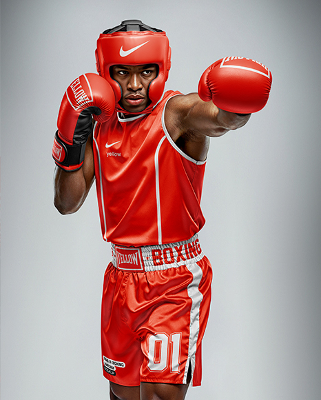 Afro-American Man Wearing Full Boxing Kit Mockup