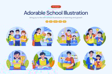 School Illustration Art Set - Graphics