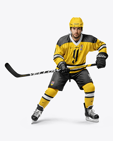Man Wearing Full Ice Hockey Uniform Mockup - Kit mockup psd