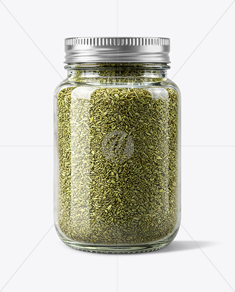 Glass Jar with Marjoram Spice Mockup
