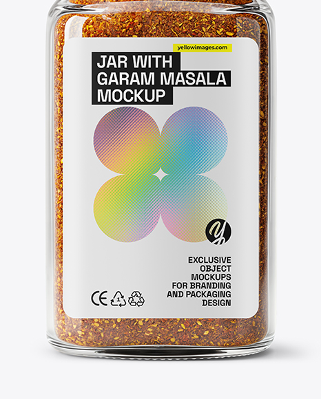 Square Glass Jar with Garam Masala Seasoning Mockup