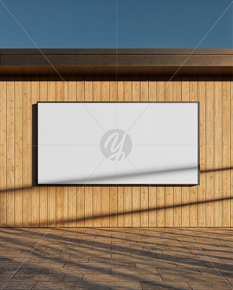 Billboard on a Wall with Wooden Slats Mockup