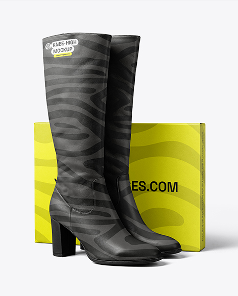Pair of Women's High-Knee Boot with Shoe Box Mockup - Mockups